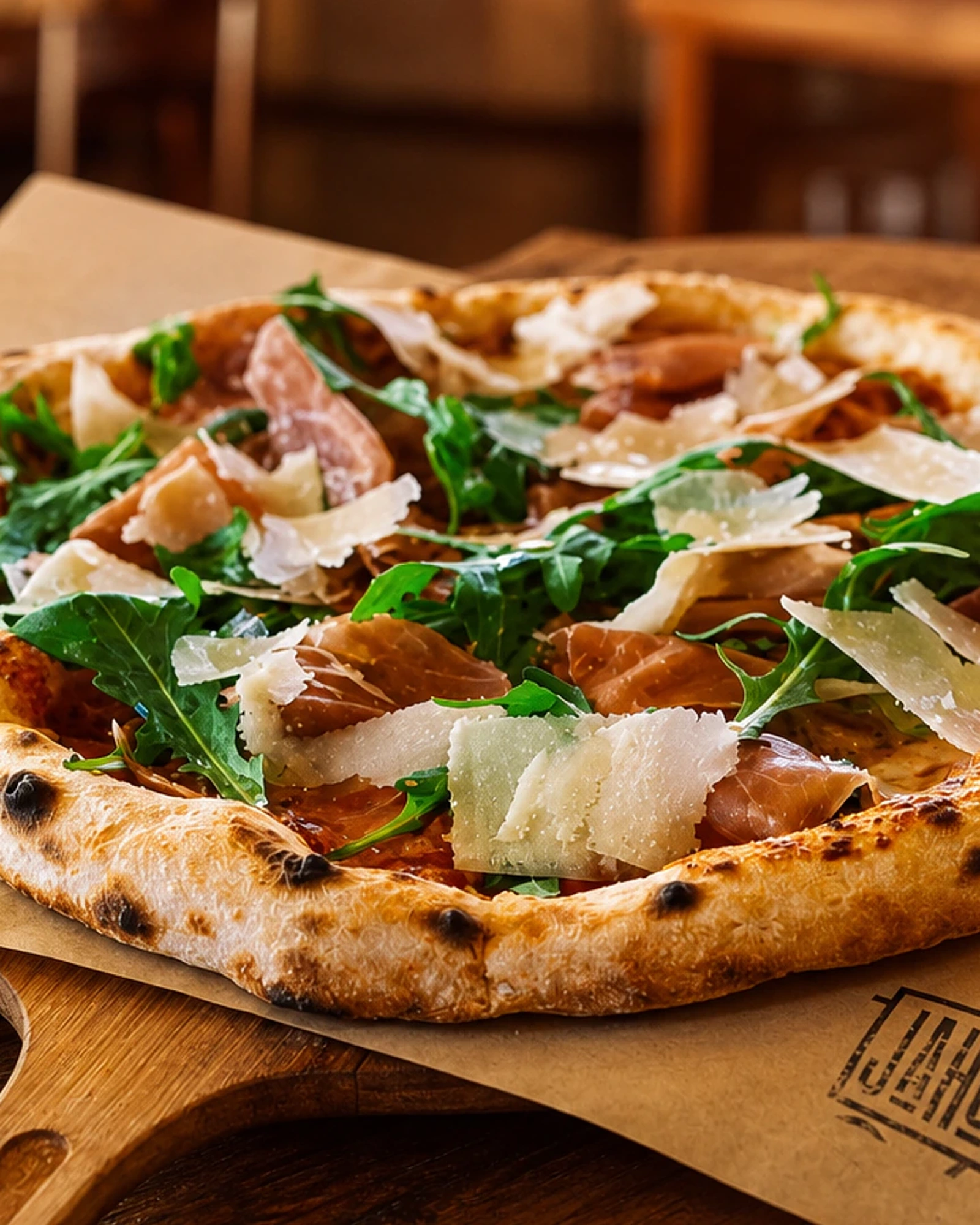 Pizza wird mit dem Schieber aus dem Ofen geholt – Da Peppe